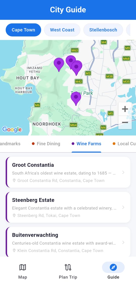 City Guide screen